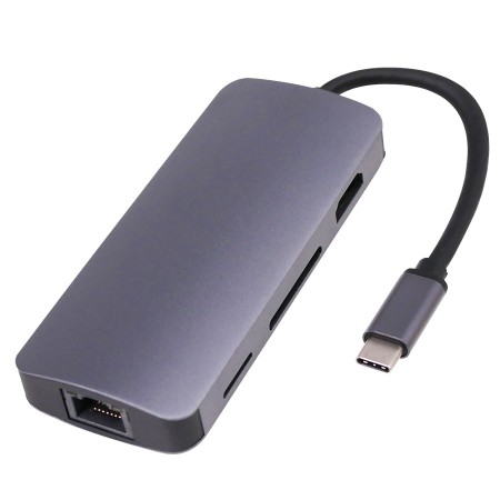 Adaptador USB Tipo C 8 en 1, Hdmi 4K Usb 3.0 USBC RJ45 SD/TF