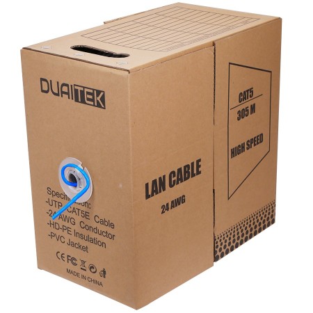 Cable UTP CAT5E 305m 24AWG 0.51CU*4Pairs+0.90PE+Rip Cord+5.1PVC