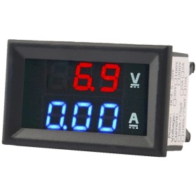 Amperimetro de panel con display de 3 dígitos de 7 segmentos.