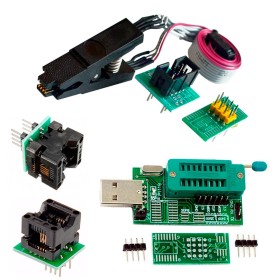 Combo Programador Usb Ch341a + Pinza + Cable + Adapt. Soic8 200mil + 150mil