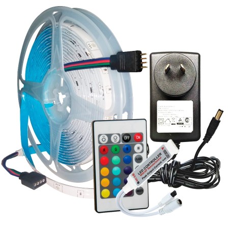 Combo: 5Mts de led RGB 20 LED por Metro Inerior + Fuente + Controlador 24 Botones